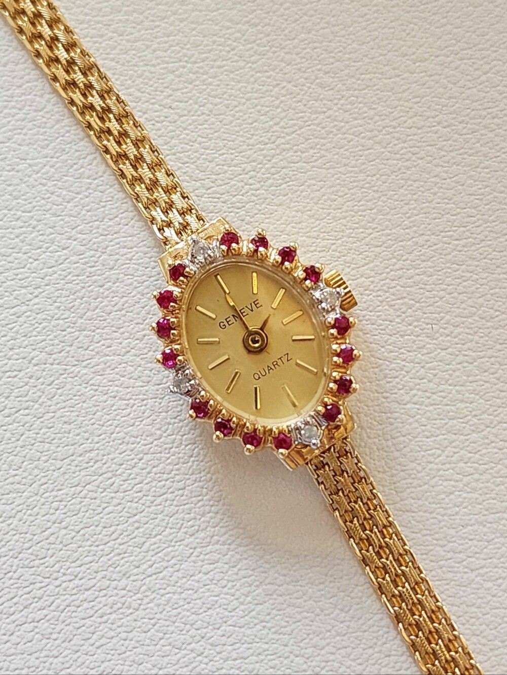 14k gold Geneve watch USA 6.75 Bracelet Ruby And Diamond